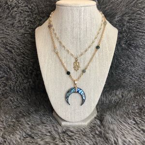 iridescent crescent moon gold boho necklace